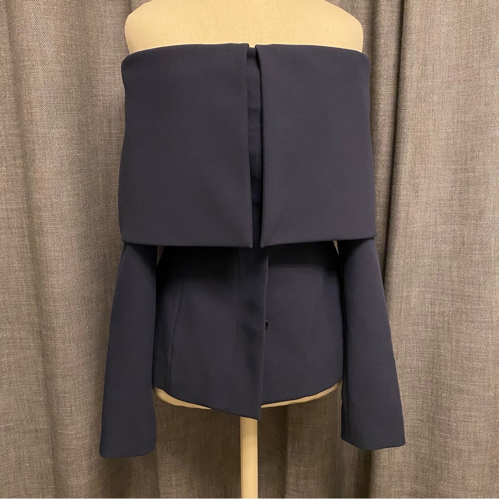 Marina Moscone Strapless Fold-Over Dark Navy Blazer - Small / XS or 0 or 2, NWOT